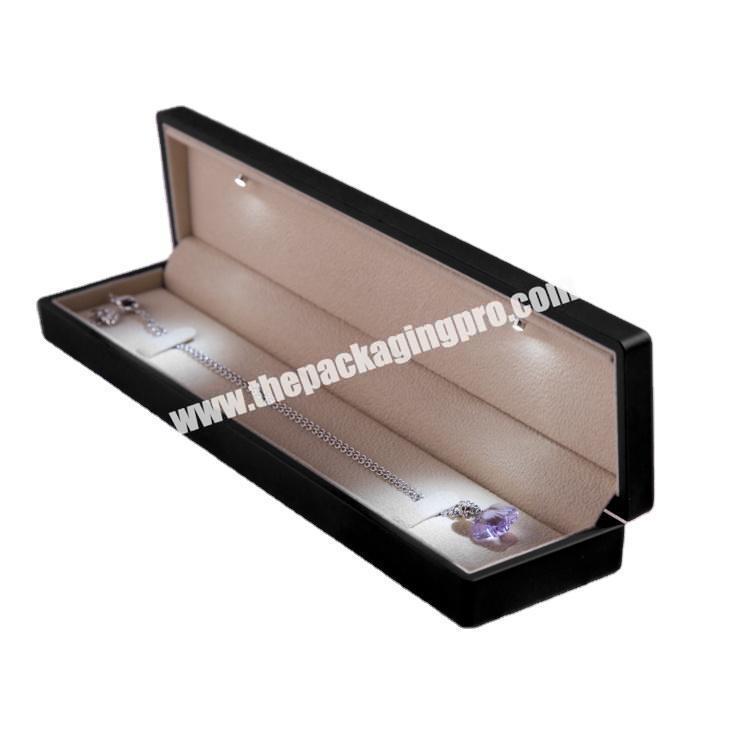 LED light Jewelry necklace Box in eco friendly rubber coating box size 23 x 5.5 x (2.0+1.5)cm in purple color