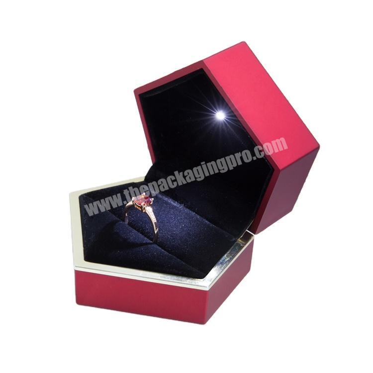 LED light pentagonal jewelry ring box with environmental friendly rubber coating  9.1 x  7.5 x 5.2cm