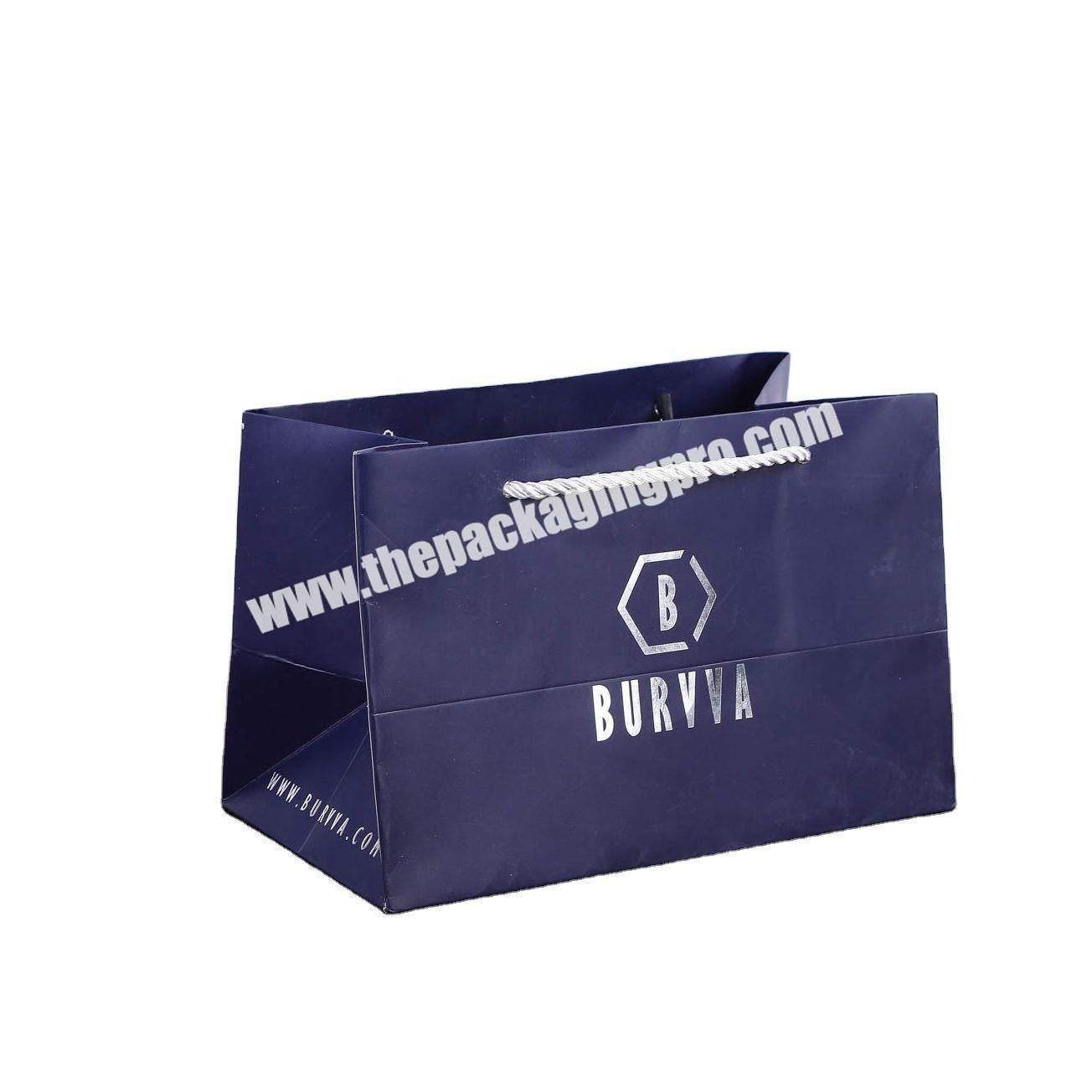 Logo Custom Printed Luxury Big Huge Dark Blue Brown Black White Gift Paper Shopping Bag Kraft Paper Bag With Flat Handles