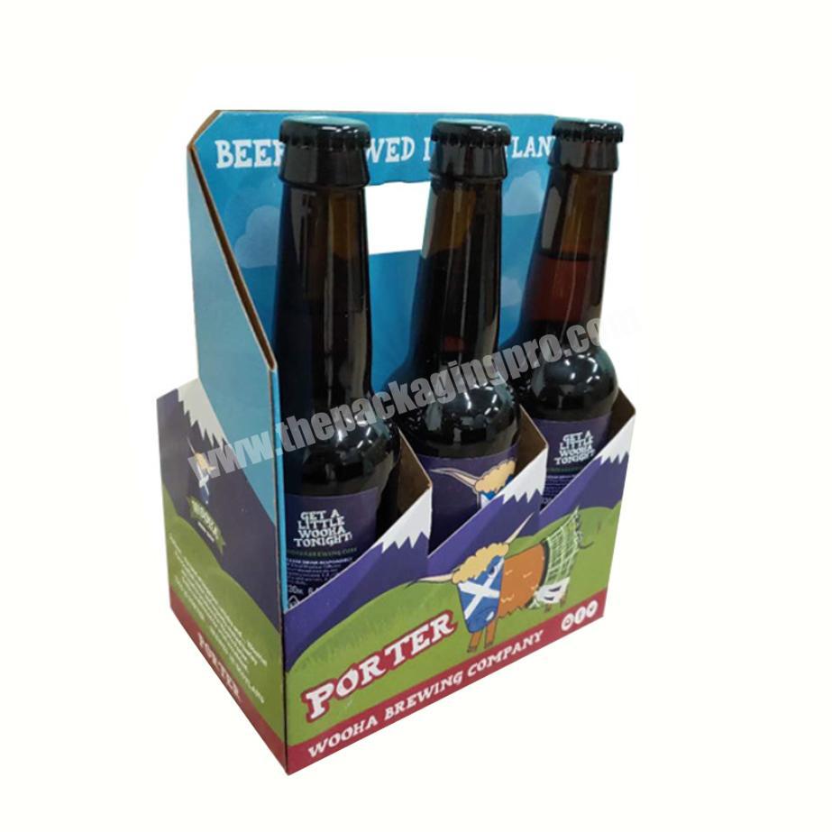 Logo customized 6 pack corrugated beer box with handle beverage drinks takeway tray for beer