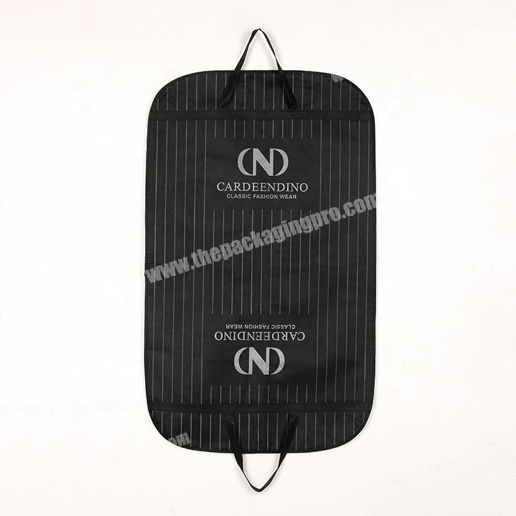 Logo Print Foldable Dustproof Suit Cover Black Non Woven Suit Bag Garment Bag