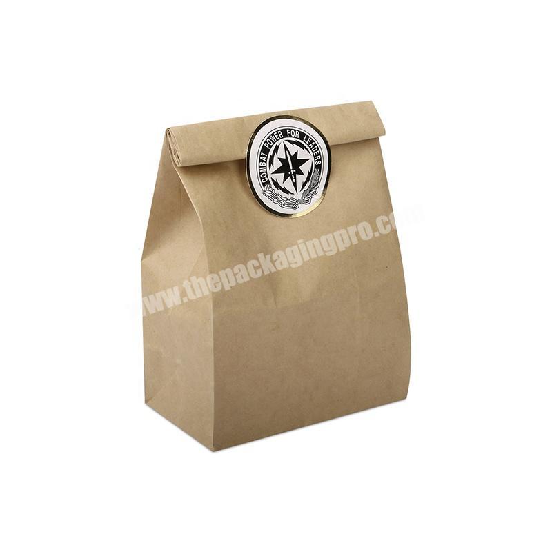 Logo print paper made coffee bag wholesale take away brown kraft paper bag for restaurant
