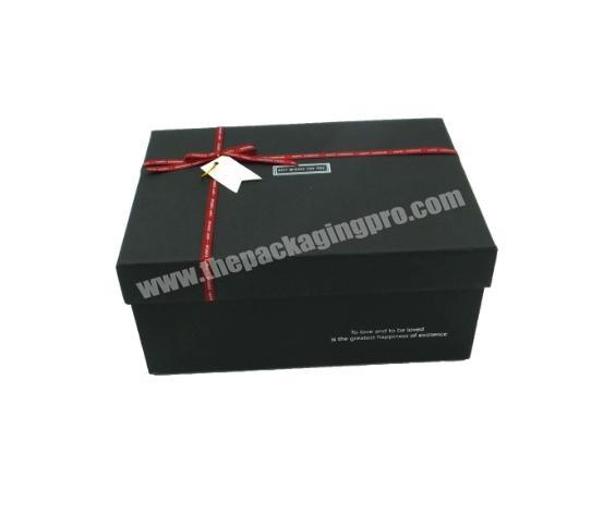 Logo printing rigid card board lid and base gift box packaging with ribbon on lid