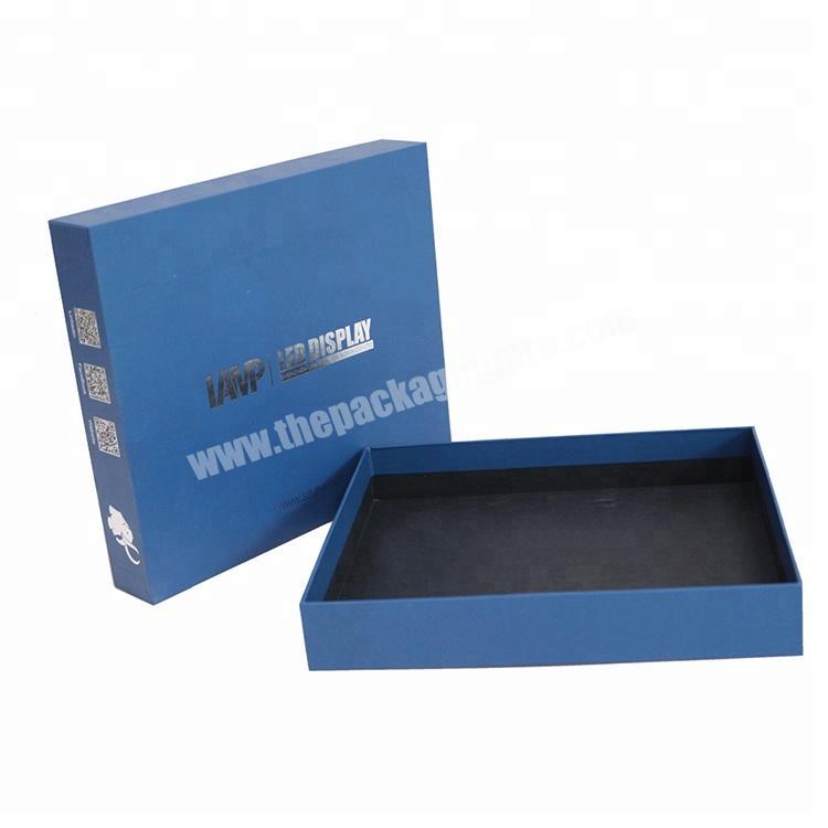 Logo Silver Foil Luxury High Quality Premium Blue Square Cardboard Lift Off Paper Gift Box Packaging
