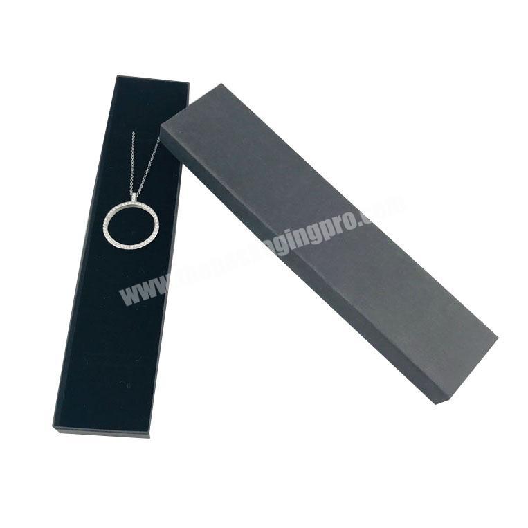 long and narrow lid base pure black jewellery necklace box with foam inlay