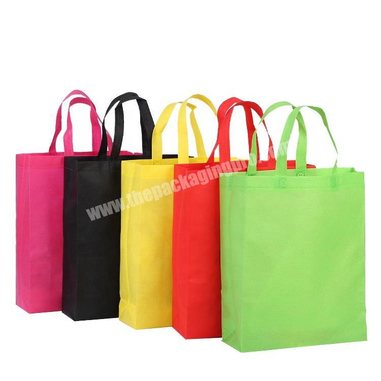 low MOQ custom logo printing stock colorful promotional non woven tote shopping bags