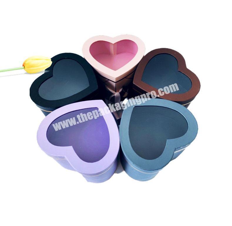 Low MOQ quantity sweet heart-shaped gift double-layer rotating box with PVC window for wedding flowers