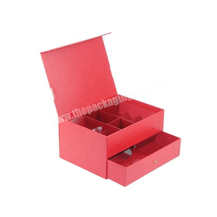 luxury art cardboard red duouble drawer  jewelry box with ribbon