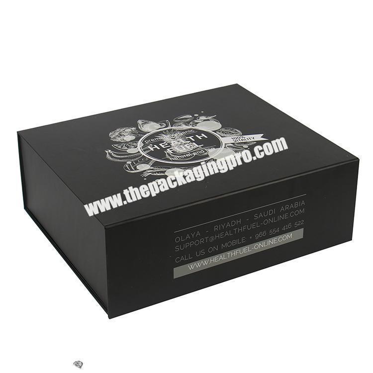 luxury big size magnetic folding black clothing packaging box