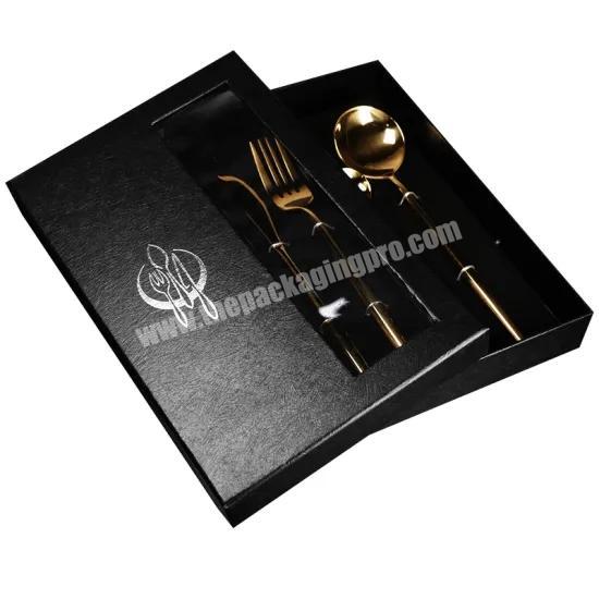 Luxury Black Cardboard Fork Knife Cutlery Spoon Tableware Set Gift Packaging Lid And Bottom Boxes