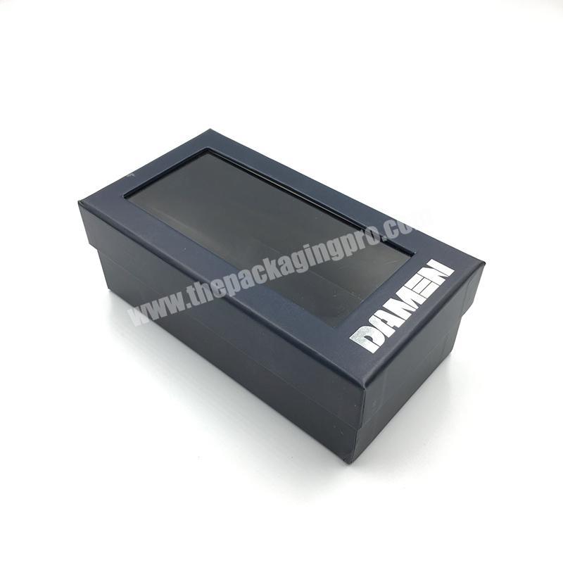 Luxury Black Chamshell Lid And Base Paper Box With PVC Window Rigid Cardboard Packaging