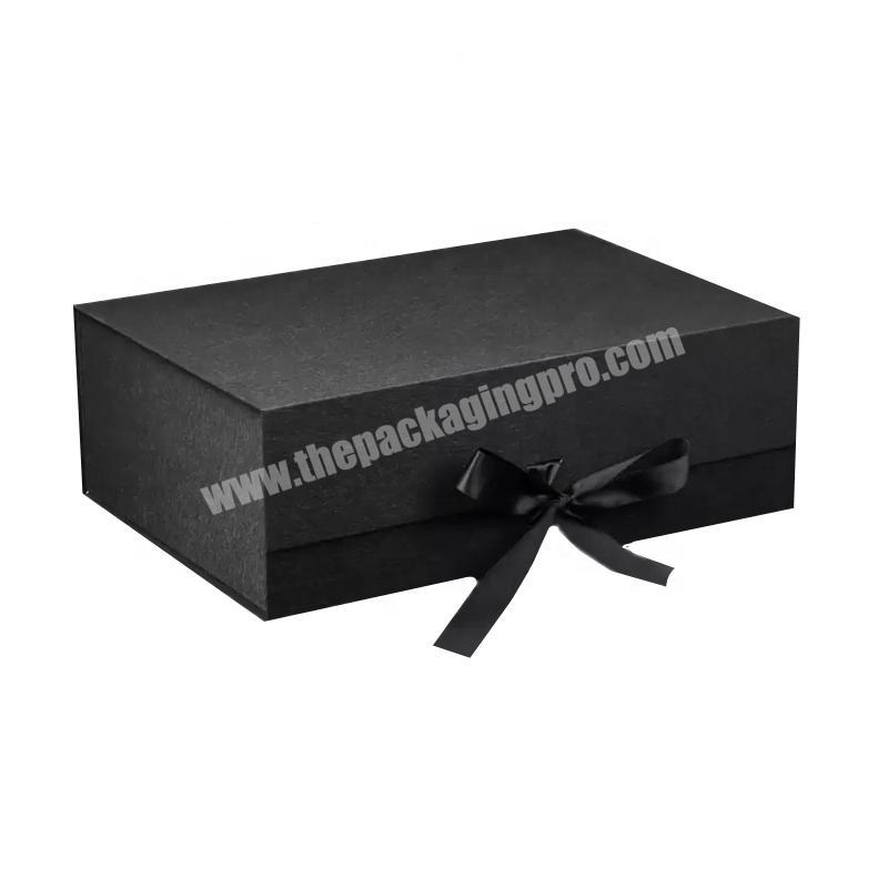 luxury black custom clothes packaging with ribbon cardboard box