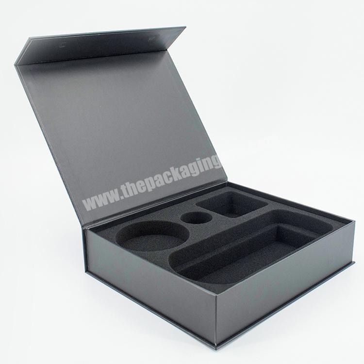 Luxury black custom logo paper cardboard packaging box luxury magnetic paper gift box with foam inserts