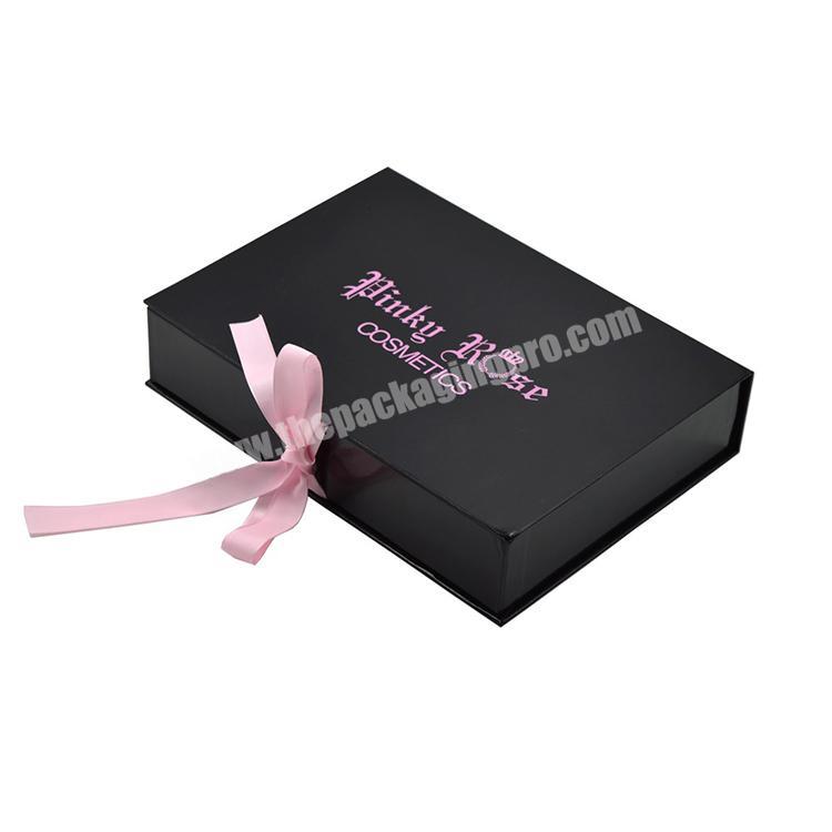 Luxury black custom silver stamping logo wedding favors magnetic gift boxes with ribbon