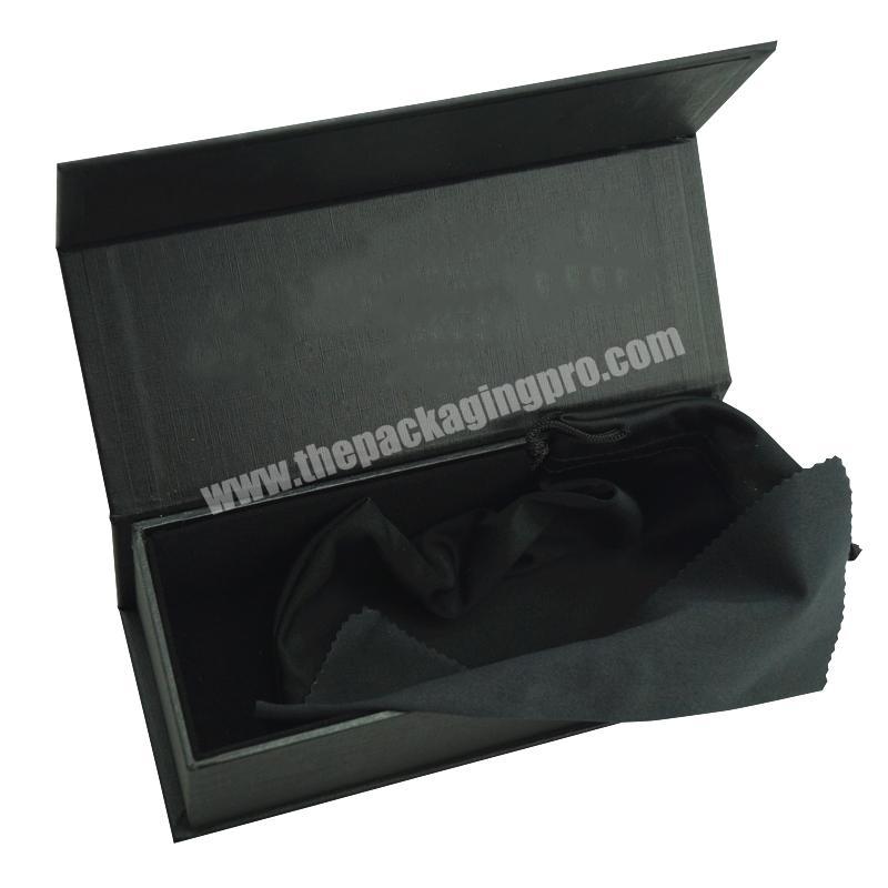 Luxury Black Linen Texture matte paper cardboard box magnetic closure sunglasses gift packaging