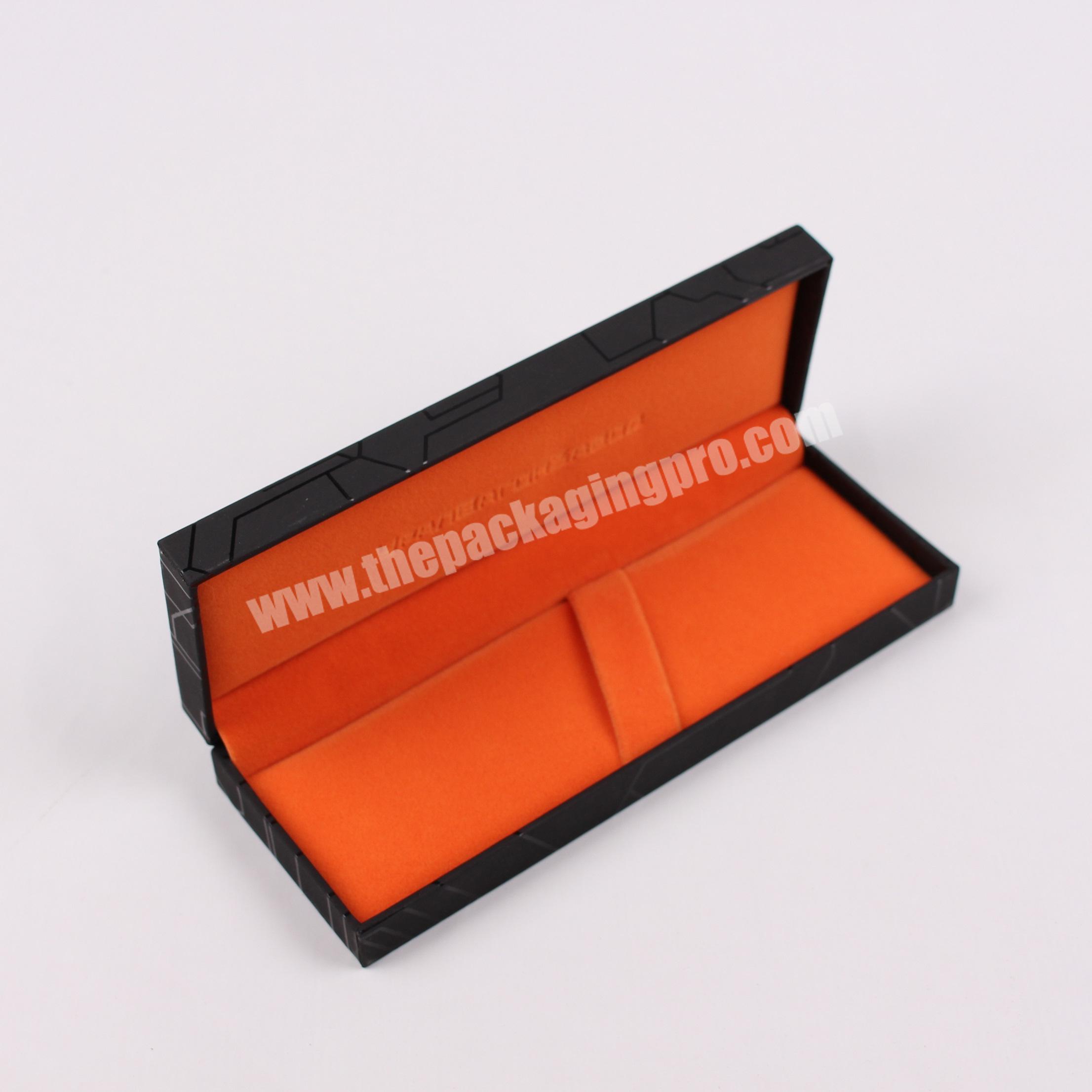 Luxury black paper packaging pen box wholesale with velvet inside