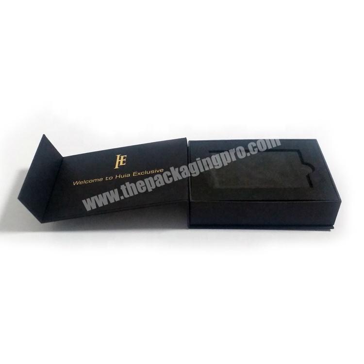 Luxury Black Paperboard Paper Packaging Credit Card Gift Box With Foam Insert