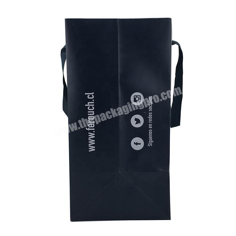 Luxury Black Satin Ribbon Handle Laminated Art Paper Shopping Gift Packaging Bag With Logo
