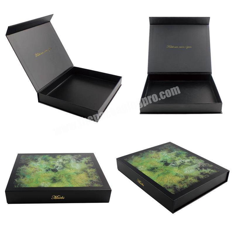 Luxury Black Square Book Shaped Magnetic Packaging Box with Gold Foil Logo
