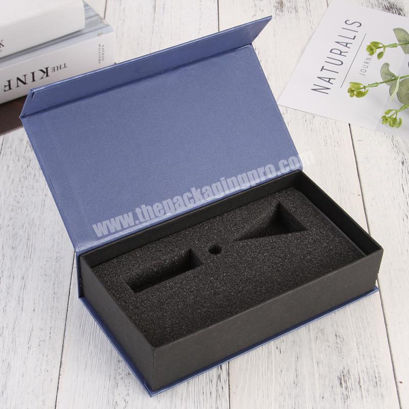 Luxury blue Book Shaped Rigid Paper Packaging Magnetic Gift Boxes With EVA Foam Insert