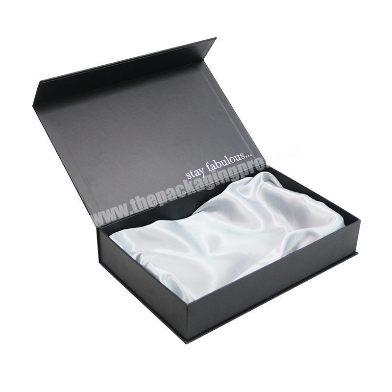 Luxury Book shaped Cardboard with Silk Inlay black matt  Hair Extension Paper Packaging Box Manufacturer in Dongguan
