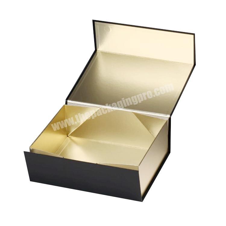 Luxury Book Shaped Custom Print Black and gold Paper Clamshell Magnetic Rigid Foldable Gift Box