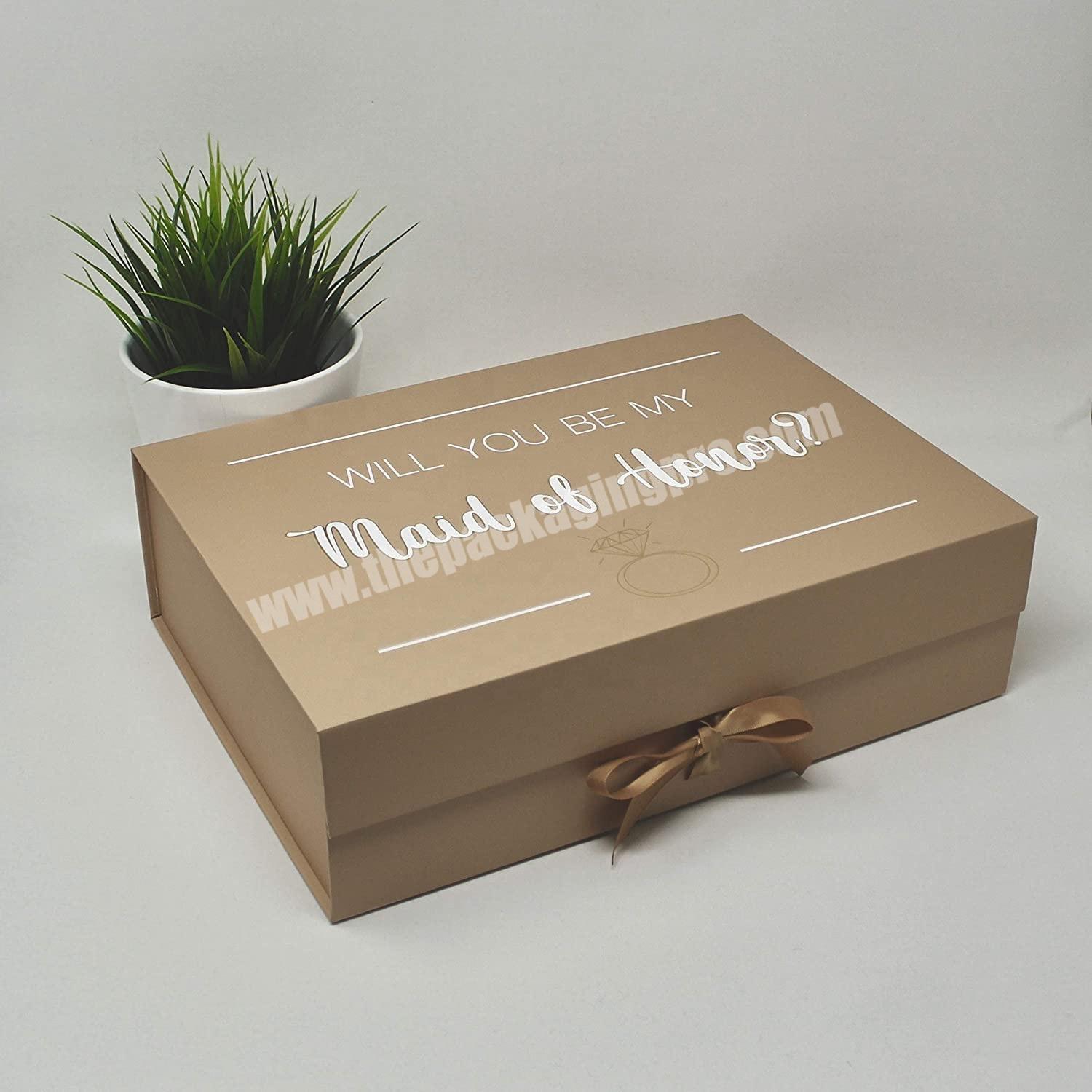 Luxury brown matte bridesmaid and bride proposal custom clamshell gift box