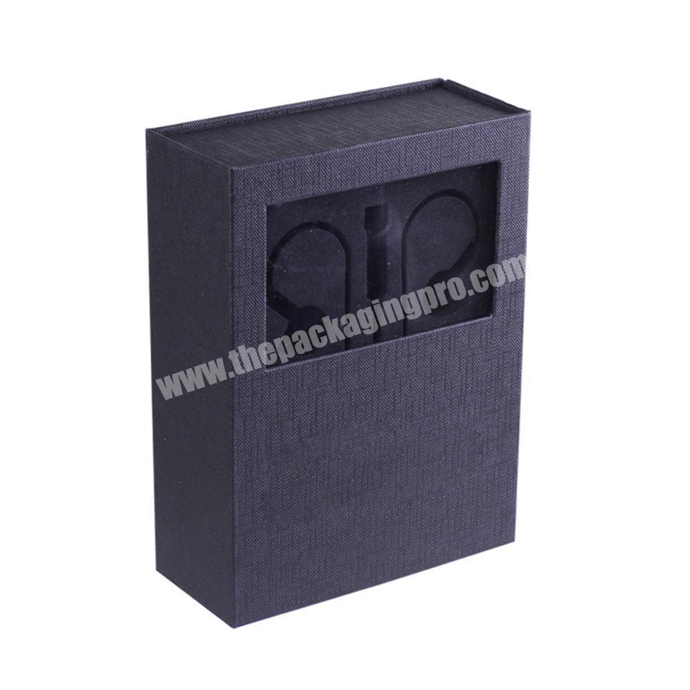 Luxury Cardboard Black Card Bluetooth Earphone Packaging Paper Box Custom With Window With Inserts With Custom Logo