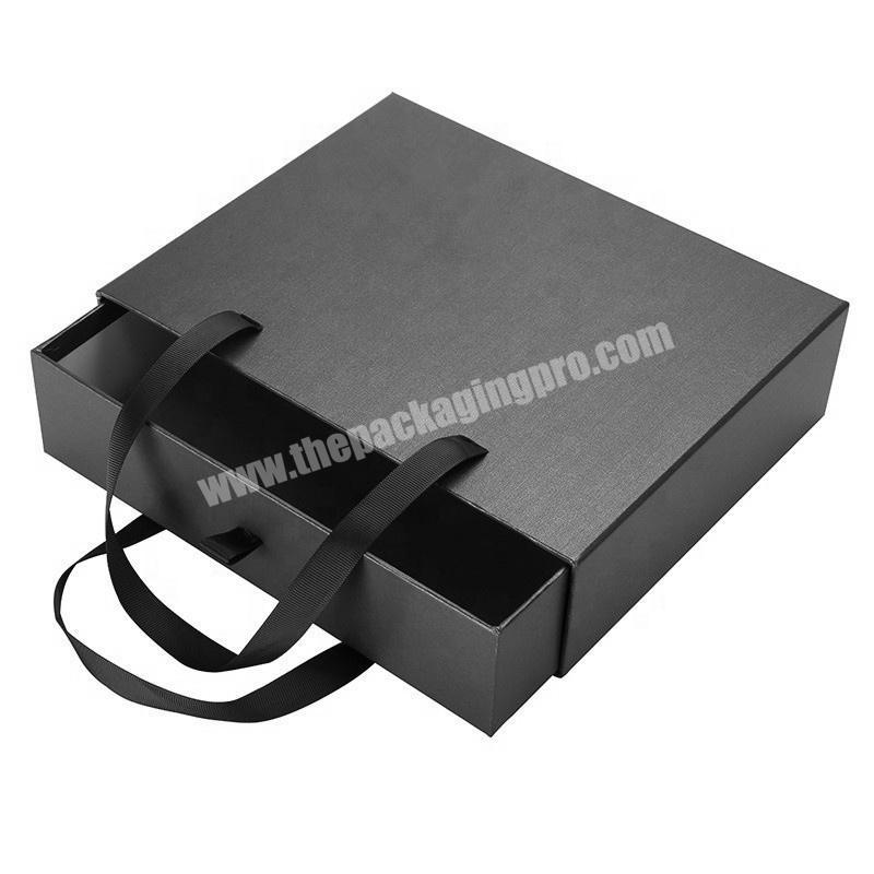 luxury cardboard drawer box carton packaging box gift with ribbon handle large black gift box with lids for clothing packaging