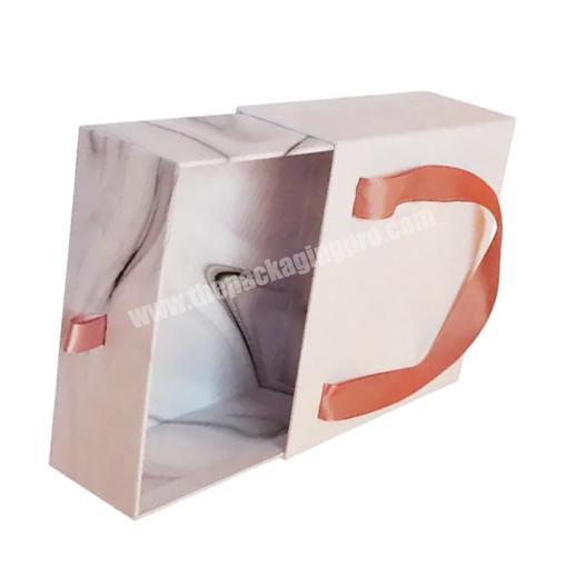 Luxury cardboard empty gift boxes luxurious marble print draw packaging box with handle