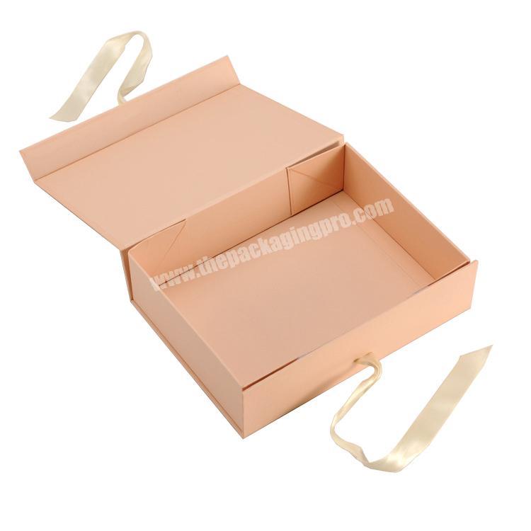 Luxury cardboard gold foil embossed logo gift makeup packaging box with ribbon
