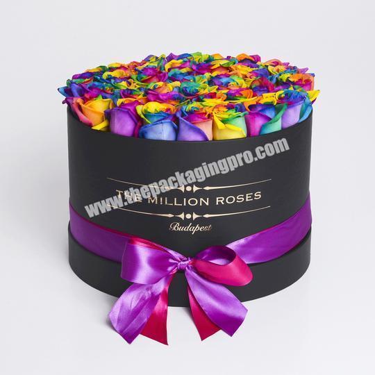 Luxury cardboard rose gift packaging customize paper flower box  round boxes for flowers packaging