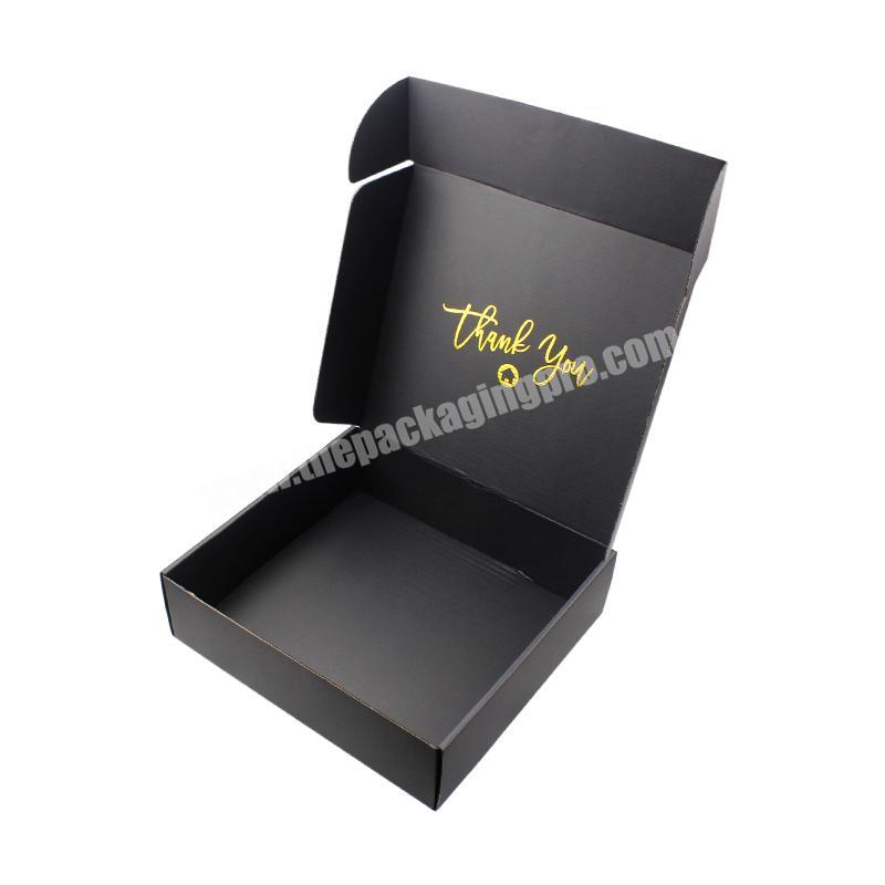 Luxury Corrugated Black Paper Gift Box With Gold Logo For Garment
