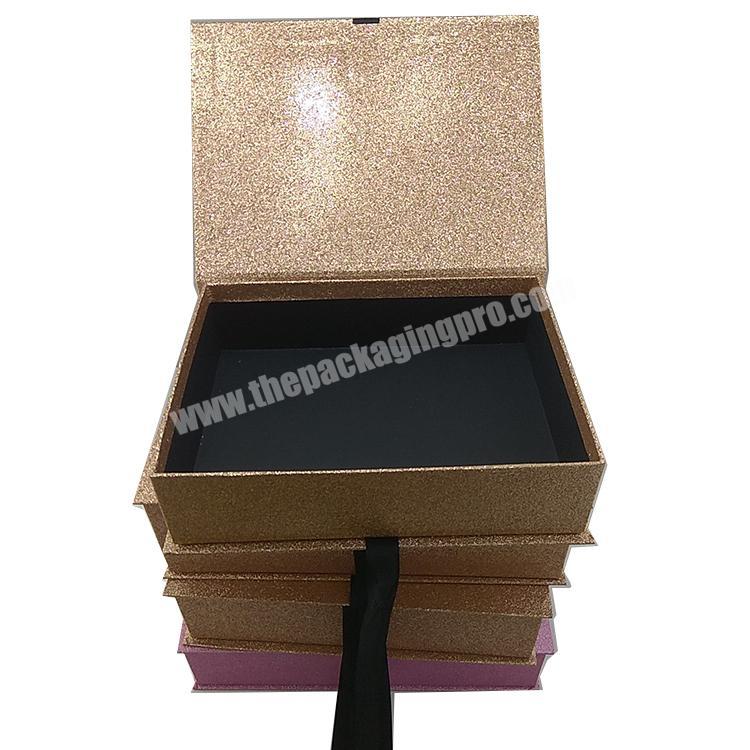 Luxury custom 2020 hot selling unique glitter book shape magnetic close packaging gift box with ribbon