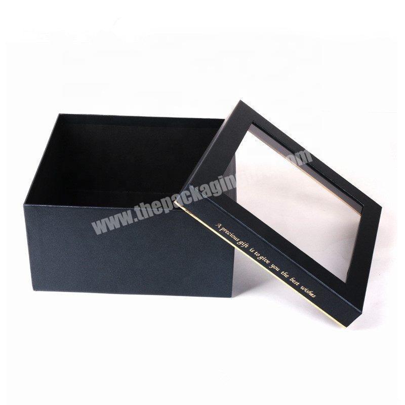 Luxury Custom Black Printed Logo Cardboard Retail Packaging Magnetic Gift Boxes with PVC Window Lid
