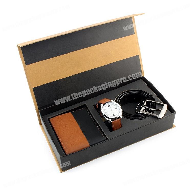Luxury Custom Brand Cardboard Flip Top Magnetic Close Belt Watch Wallet Packaging Gift Box