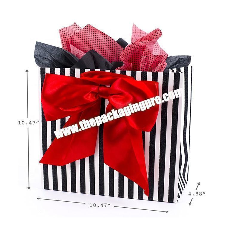 Luxury Custom Brown Printed Logo Ribbon Handles White Gift Craft Shopping Paper Packaging Bag