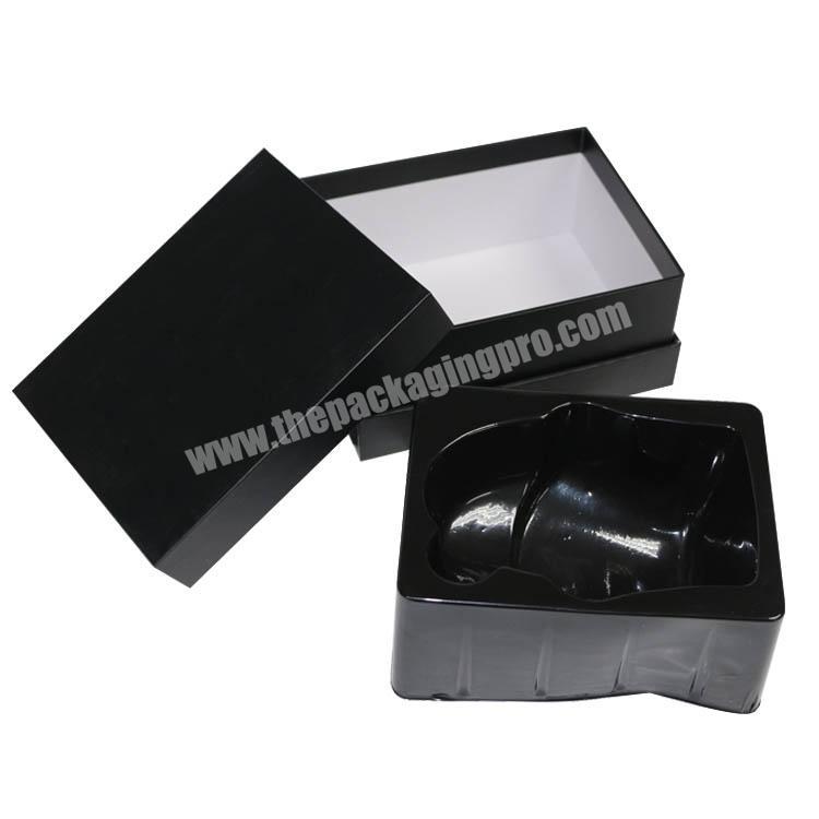 Luxury Custom CMYK printed  black top and base packaging paper box with blister tray insert