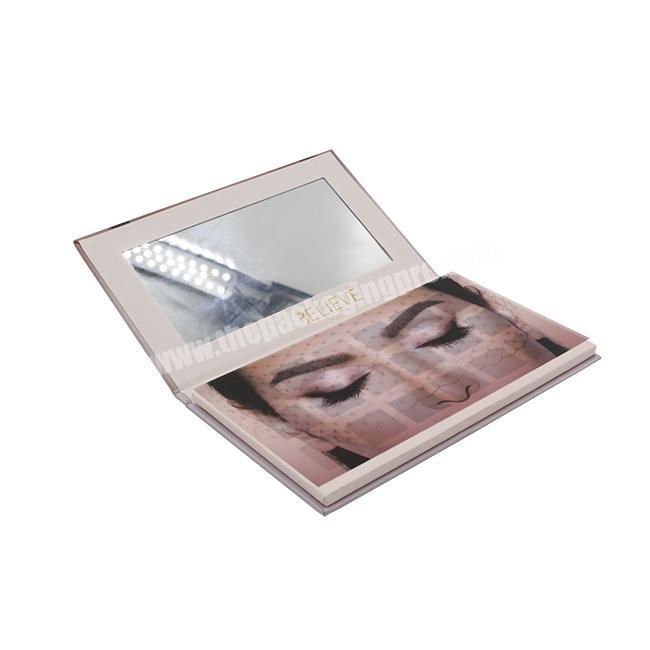 Luxury custom embossed hot stamping printed color empty cosmetic eyeshadow palette packaging box with mirror