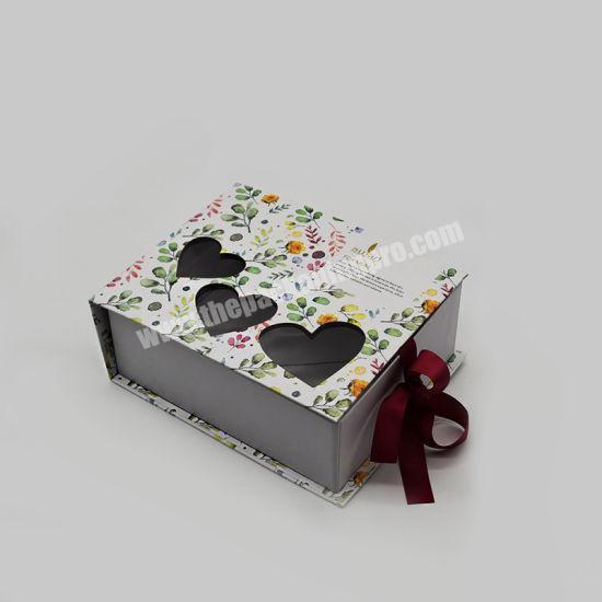 Luxury Custom Foldable Ribbon Closure Die Cut Heart Gift Packaging Paper Box