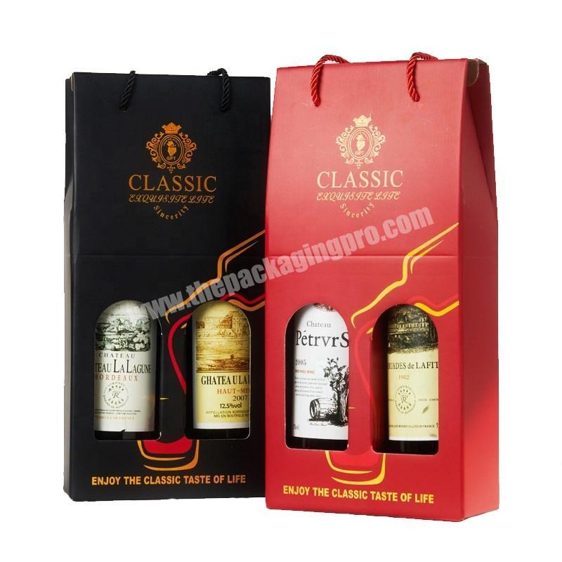 Luxury Custom High Quality Single Double Bottle Wine Carry Bags Colorful Christmas Paper Bag With Gold Stamping Printed