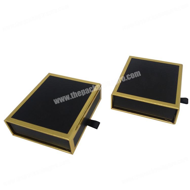 Luxury Custom High Quality Small Black Magnetic Closure Gold Paper Lipstick Gift Box with Tag