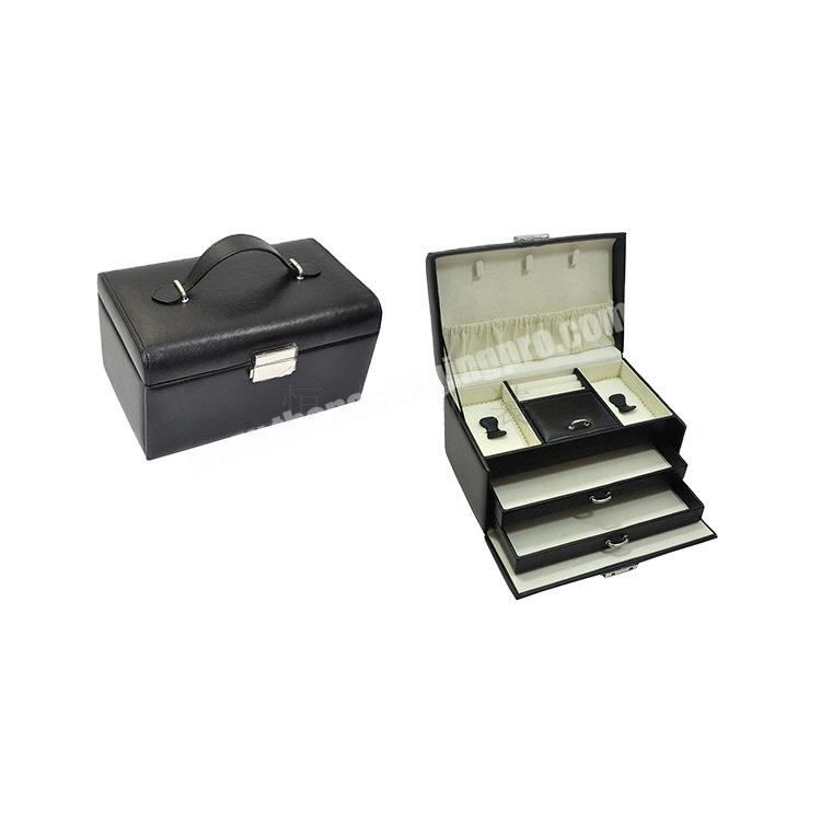 Luxury  custom LOGO black PU leather wooden multi- drawer slide pro table travel large Jewelry storage Case for man