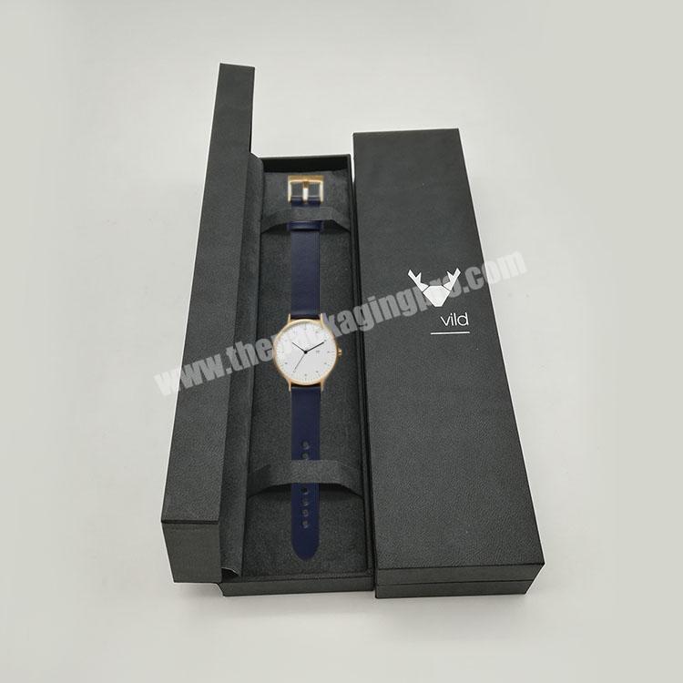 Luxury Custom Logo Cardboard Flip Black Long Watch Packaging Box