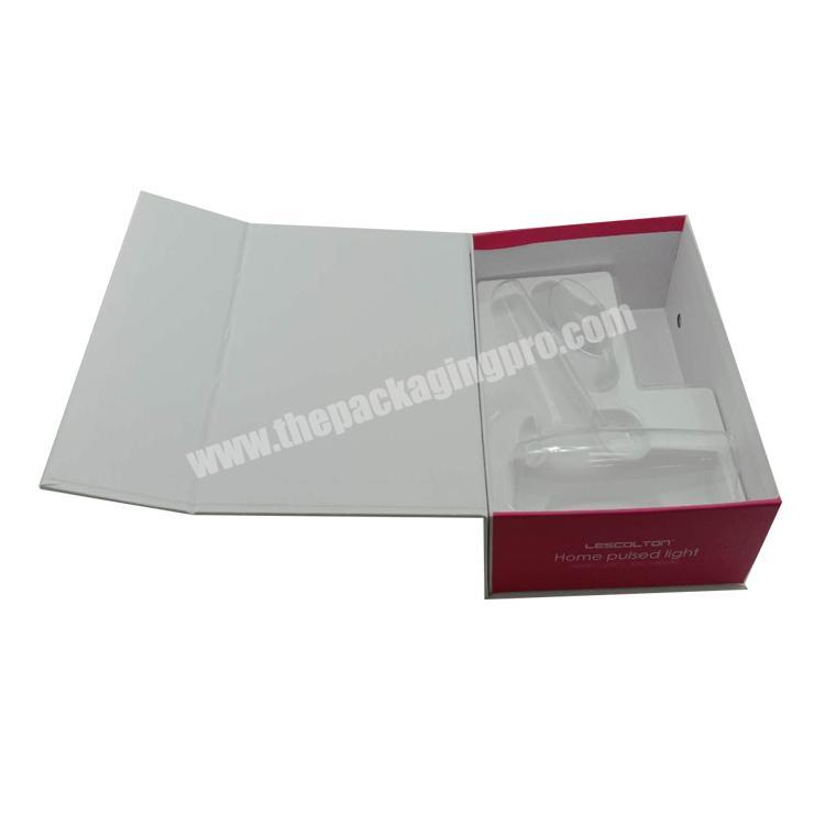 Luxury Custom Logo Color Printed book shape hair dryer box hair dryer packaging box with clear pvc tray