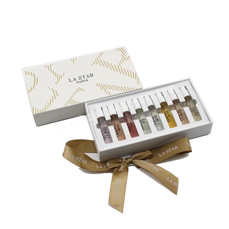 Luxury custom logo essential oil packaging cardboard perfume bottle gift box with ribbon