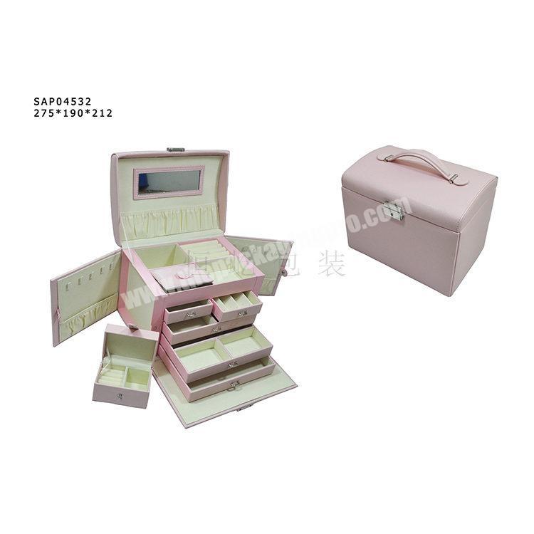 luxury custom LOGO jewelry box;pink PU leather wooden  jewelry storage case; pro table pink Jewelry storage Case