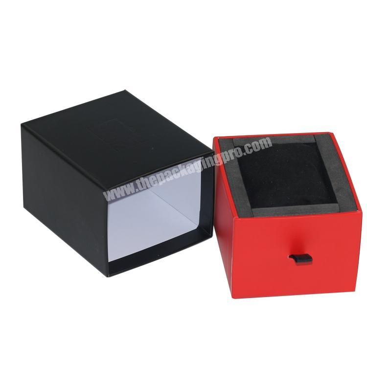 Luxury custom logo printed matt black cardboard drawer box watch