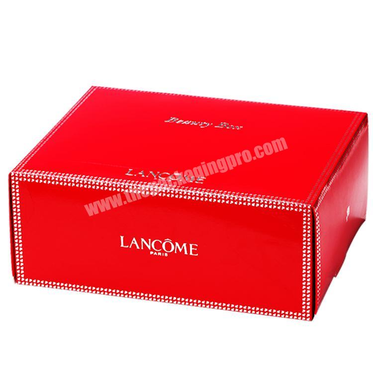 Luxury Custom Logo Red Color Printed Small Flat Pack Cosmetic Card Paper Packaging Box for Perfume