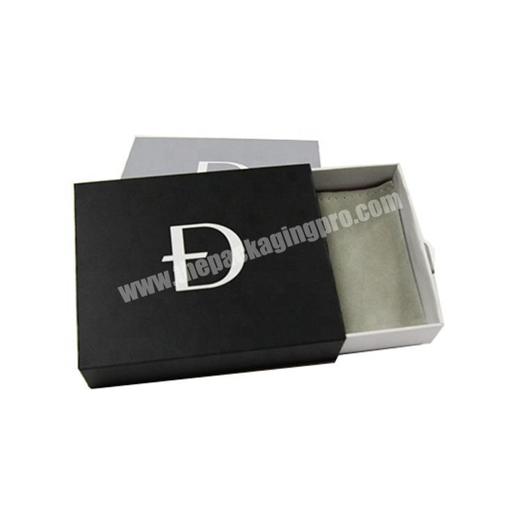 Luxury Custom Logo Rigid Cardboard Drawer Packaging Jewelry Gift Box With Velvet Insert